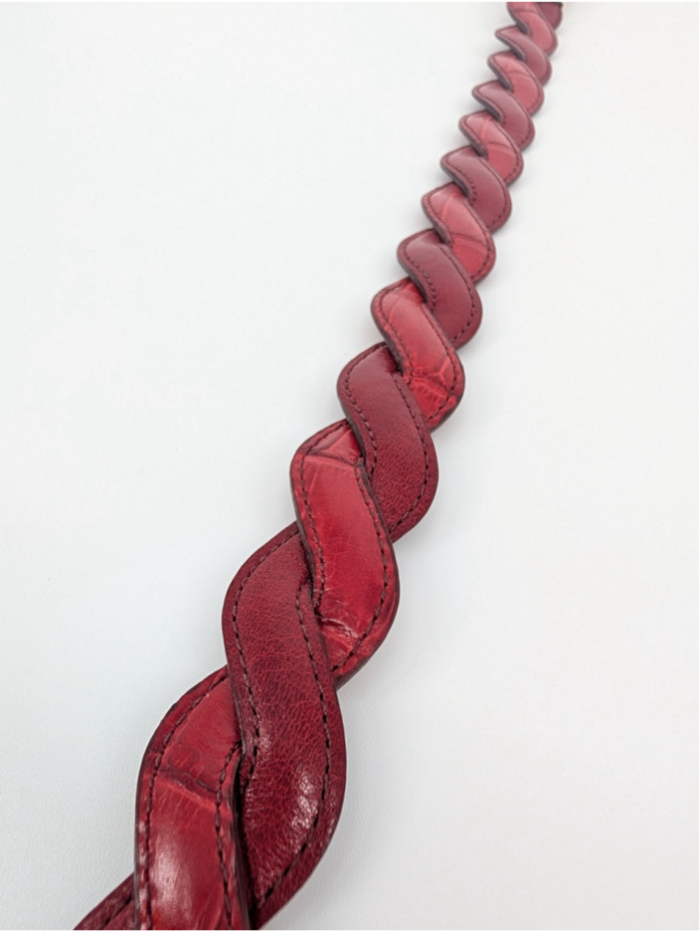 Vintage Brighton B40167 Reversible Red Brown Braided Croc Embossed Leather Belt - Picture 10 of 14
